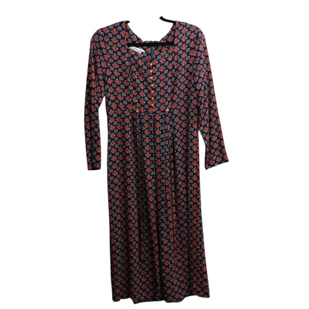 JONATHAN MARTIN Women's Navy Floral Button Front Cottagecore Midi Dress Size 12